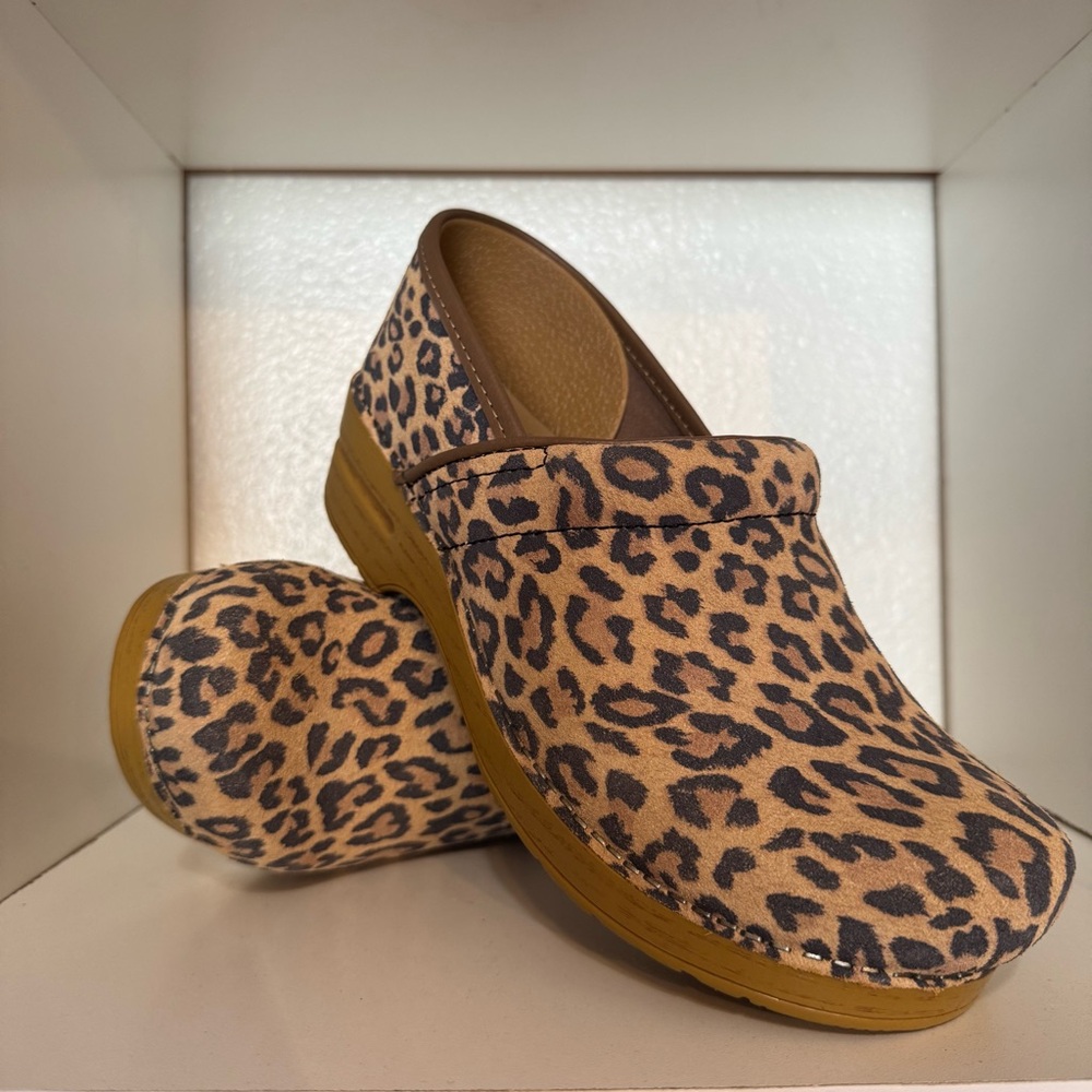 Dansko Leopard Print Mules with Tan Sole